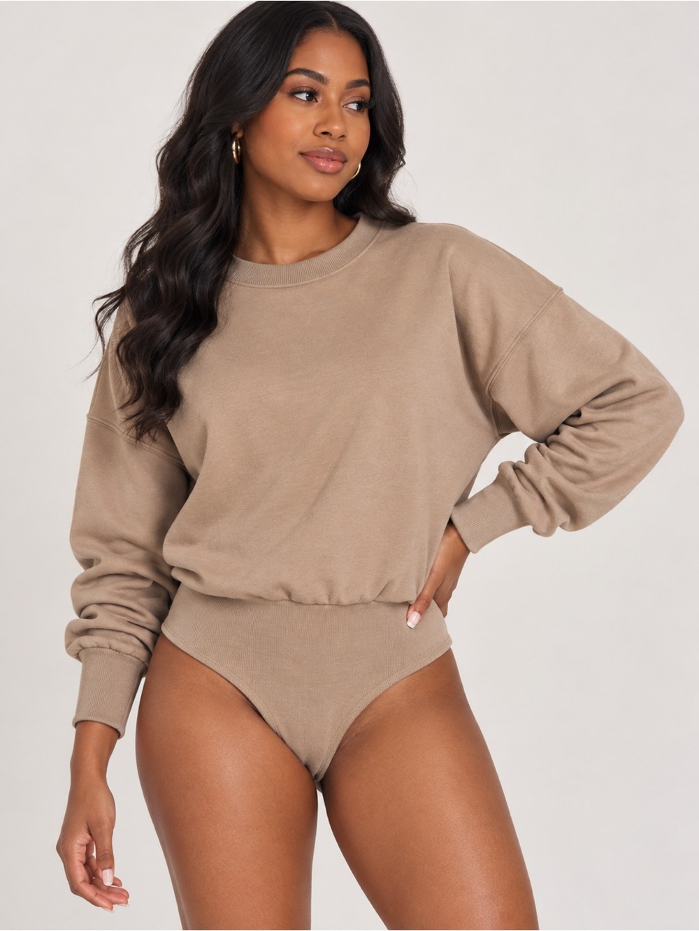 J Lux Label Taupe Sweatshirt Bodysuit Size Large
